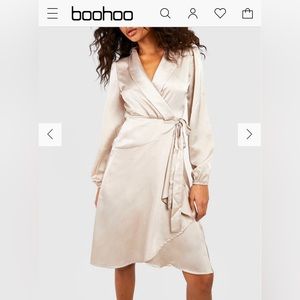 Boohoo WRAP OVER RUFFLE HEM BELTED MIDI DRESS NEW